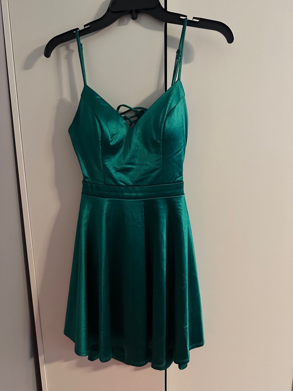 City Studio Teal Satin Spaghetti Strap Dress